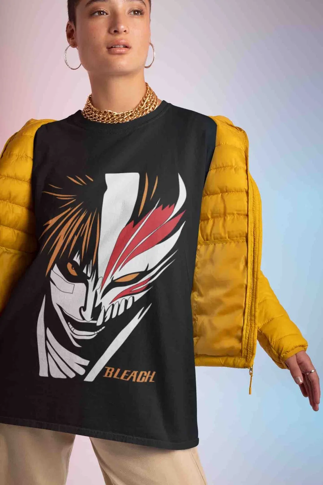 Фото Футболка с изображением персонажей аниме Bleach: Ичиго, Банкай, Бьякуя, Айзен, Зараки. Унисекс. №4