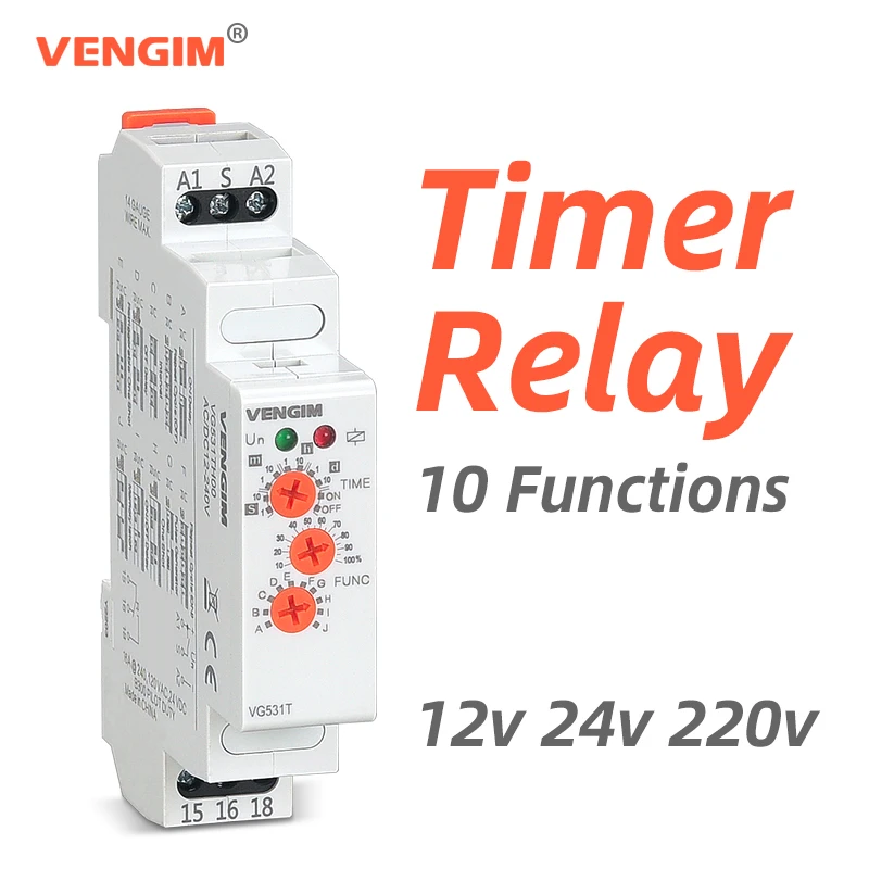 

Multifunction Timer Relay 12v 24v 220v 230v AC/DC Electronic 16A Modular Time Relay with 10 Functions and Delay Time Adjustable