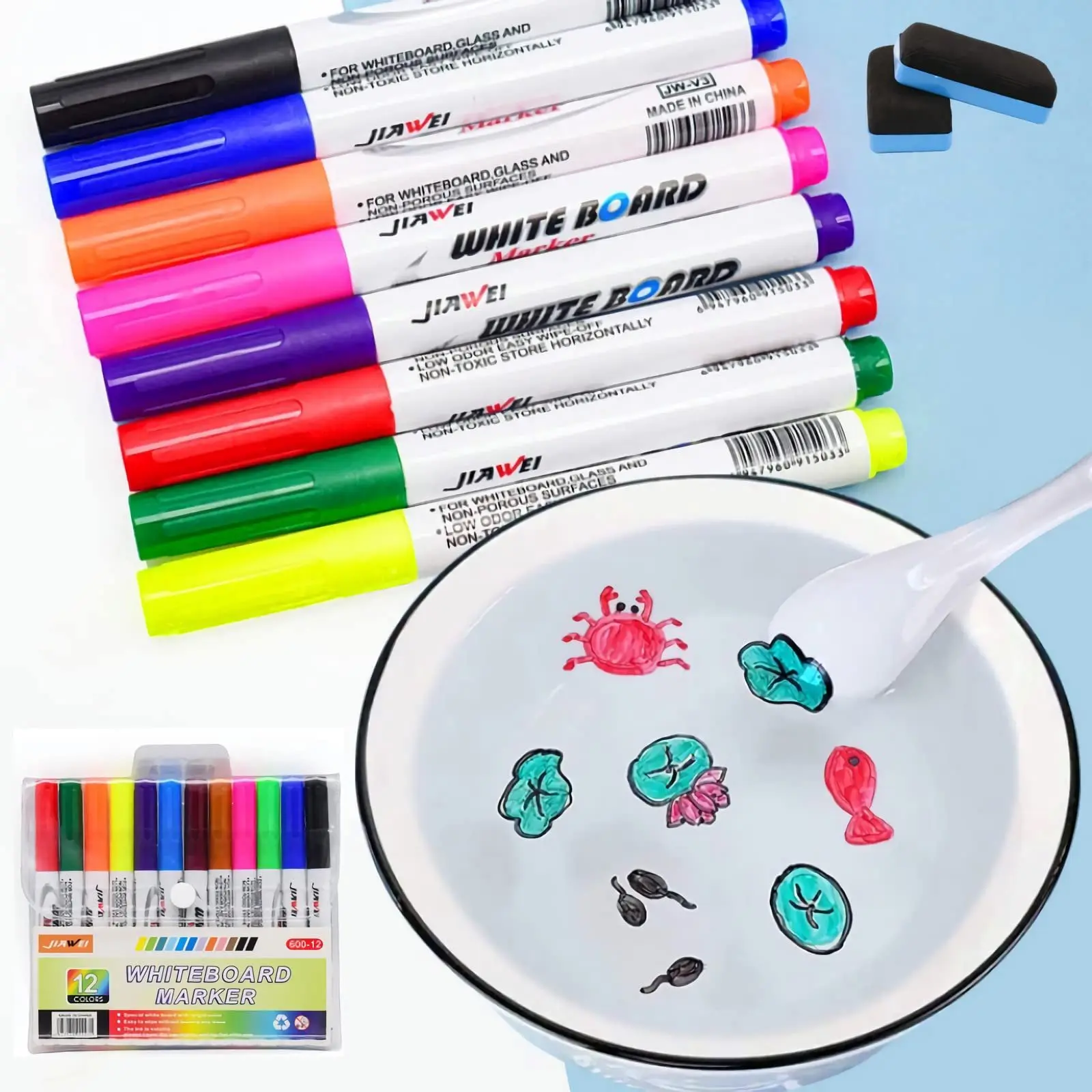 

12Pcs Doodle Water Floating Pens Magical Water Painting Whiteboard Pens Markers Erasing Pens Doodle Drawing For Kids 12 Color