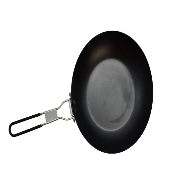 

inch Camping Frying Pan Black Carbon Steel with Folding Handle
