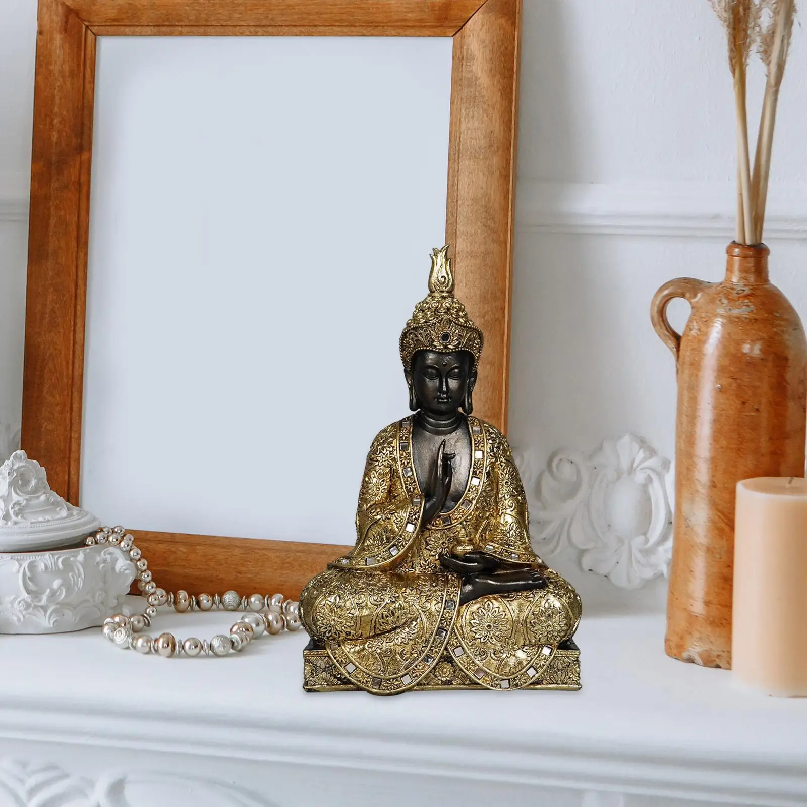 

Vintage Style Buddha Figurine Resin Statue Sculpture Craft Ornament for Table Car Interior Living Room Decor Gift
