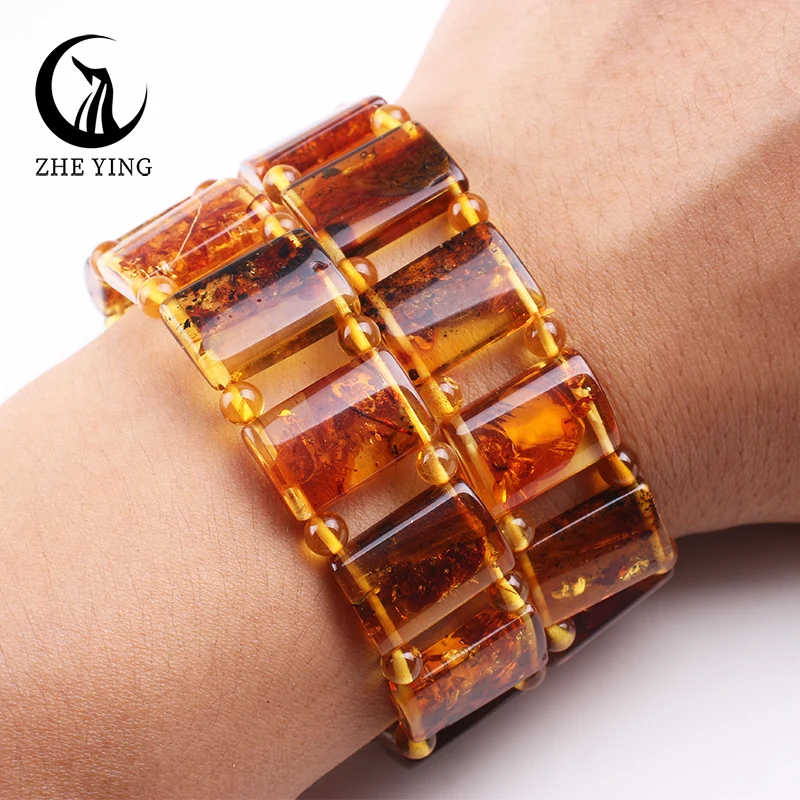 

Zhe Ying 100% Genuine Amber Bracelet Oval Rectangle Natural Gemstone Bracelets for Women Healing Jewelry Gift
