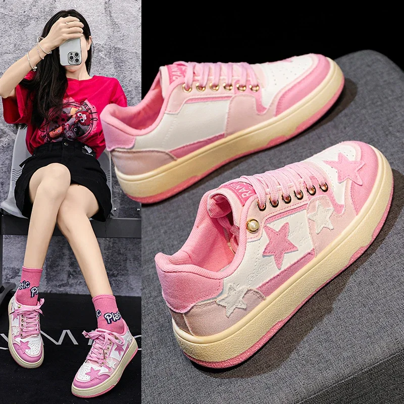 

Spring Lovely Pink Shoes for Women New Niche Denim Blue Retro Sneakers Women Super Hot All-match Sports Leisure Shoes Trend