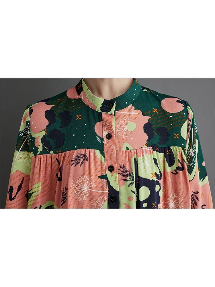 Однобортные платья XITAO с принтом в стиле пэчворк пуловер воротником-стойкой