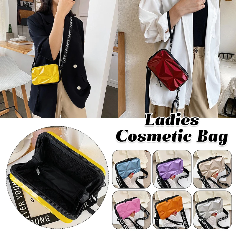 

Women Mini Suitcase Shape Shoulder Crossbody Bag Hard Shell Cosmetic Toiletry Phone Bag Fashion Texture Trend Bag