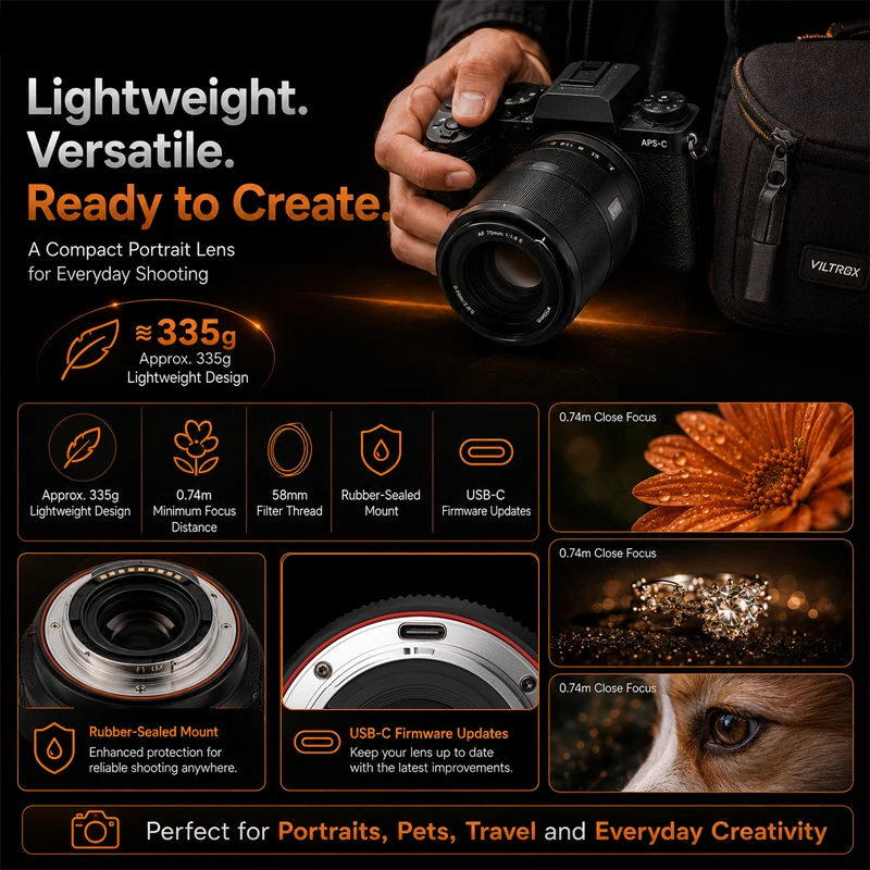 Телеобъектив Viltrox 75mm f1.8 EVO с автофокусом для беззеркальных камер Sony E, Fuji X, Nikon Z (APS-C) (art.: 3920db91fb055) - 3920db91fb055
