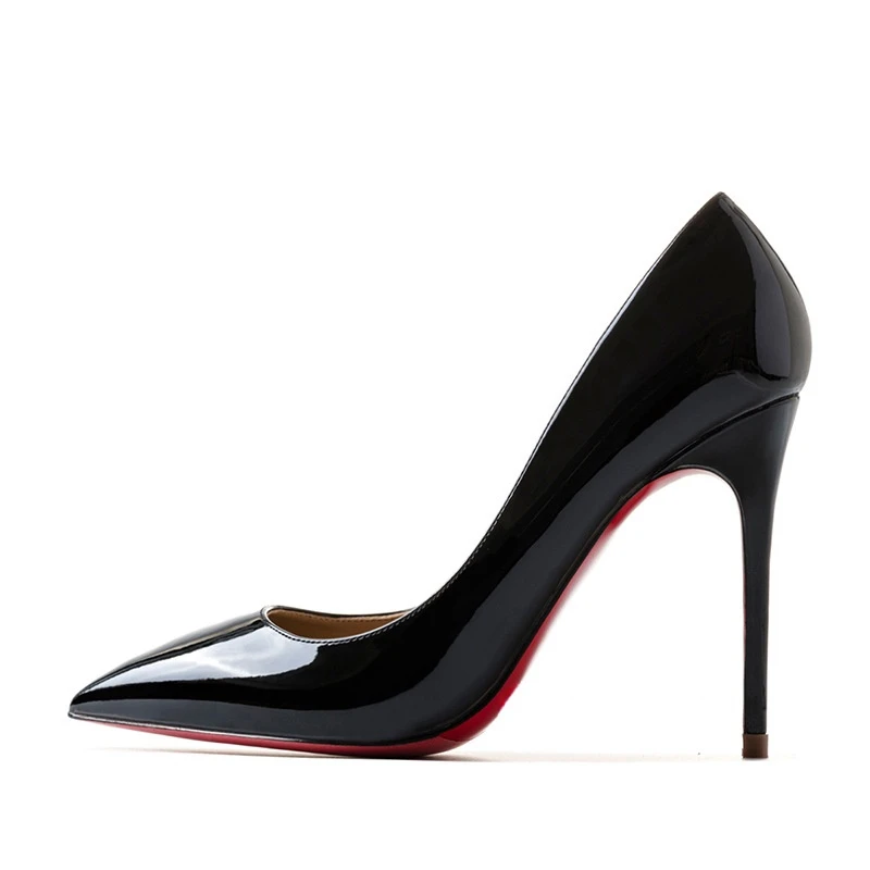 

2022 Brand Red Pumps 8 10 12cm High Heels Shoe Nude/Black Genuine Leather Point Toe Pumps Rubber Wedding Shoes Party Pumps