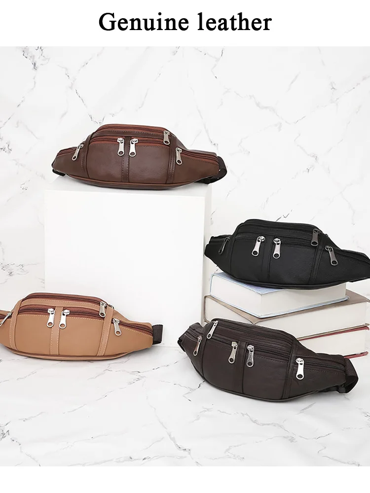 Genuine Leather Waist Bag for Men Fanny Pack Waterproof Running Cycling Crossbody  Multifunctional Sports Travel Bags Coin Purse