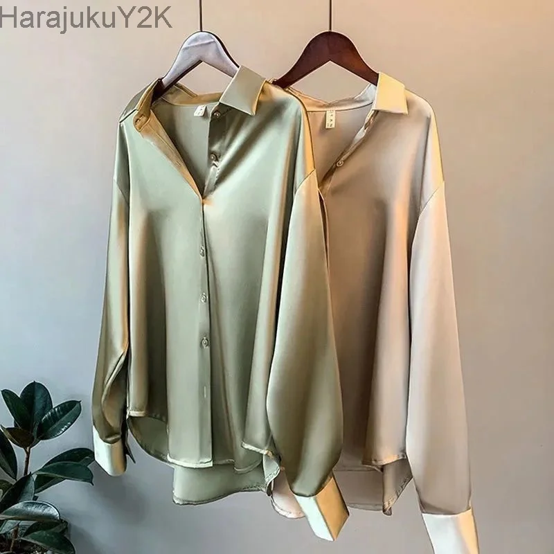 

Autumn 2023 Womens Clothing Silk Shirt Vintage Blouse Women Sheer Top Women Long Sleeve Dress Shirt Plus Size Women Overshirt