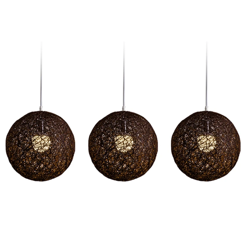 

3X кофейный бамбук, ротанговая и джутовая люстра с шариками, индивидуальное творчество, сферический ротанговый гнездо, абажур
