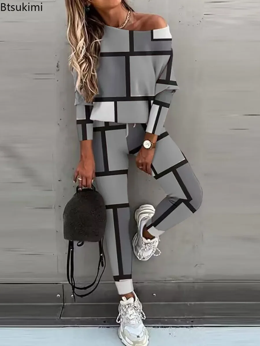 Новинка 2024 года женские повседневные комплекты брюк в клетку с принтом из 2