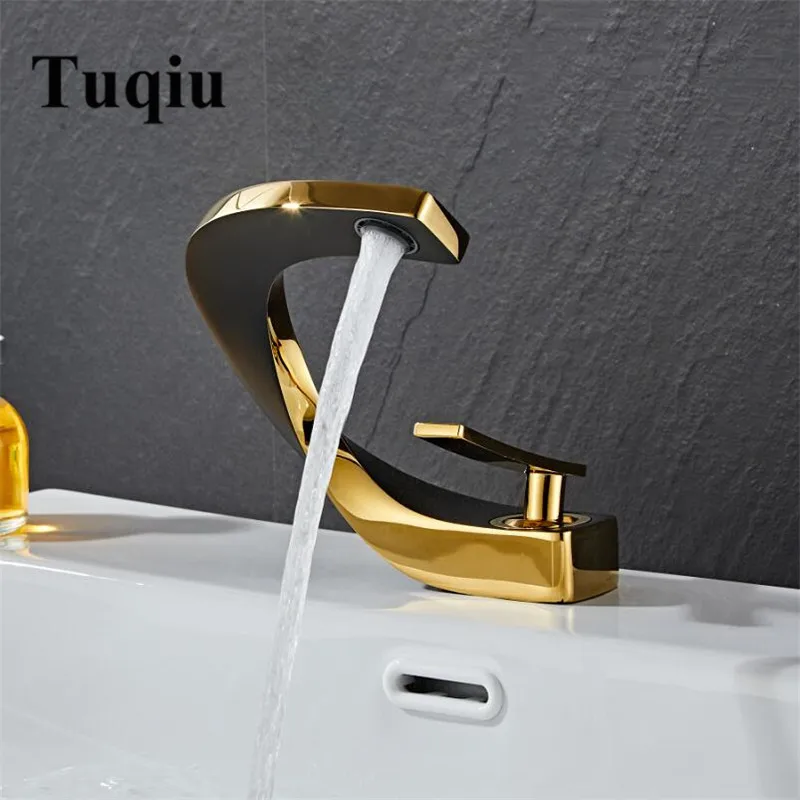 Tuqiu Basin Faucet Black and Gold Bathroom Mixer Tap Brushed