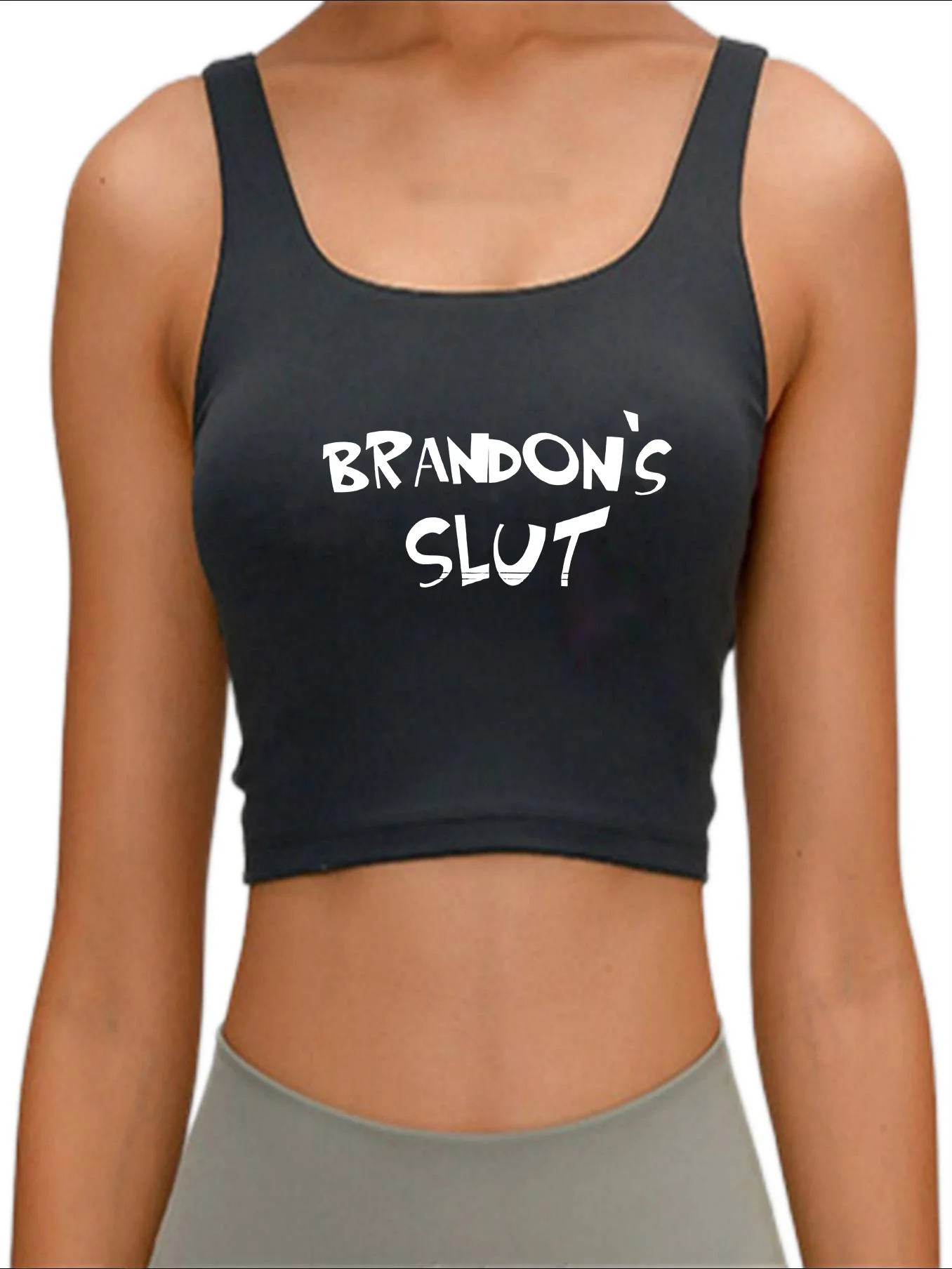 

Brandon's Slut Adult Humor Fun Flirty Harajuku Print Tank Top Women's Yoga Sports Workout Crop Top Gym Tops