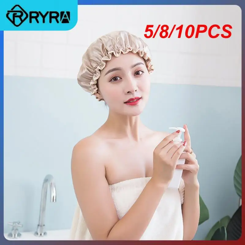 

5/8/10PCS Bath Hat Double Layer Shower Hair Cover Hat Silk Bonnet Thick Waterproof Shower Cap Women Supplies Cap Hair