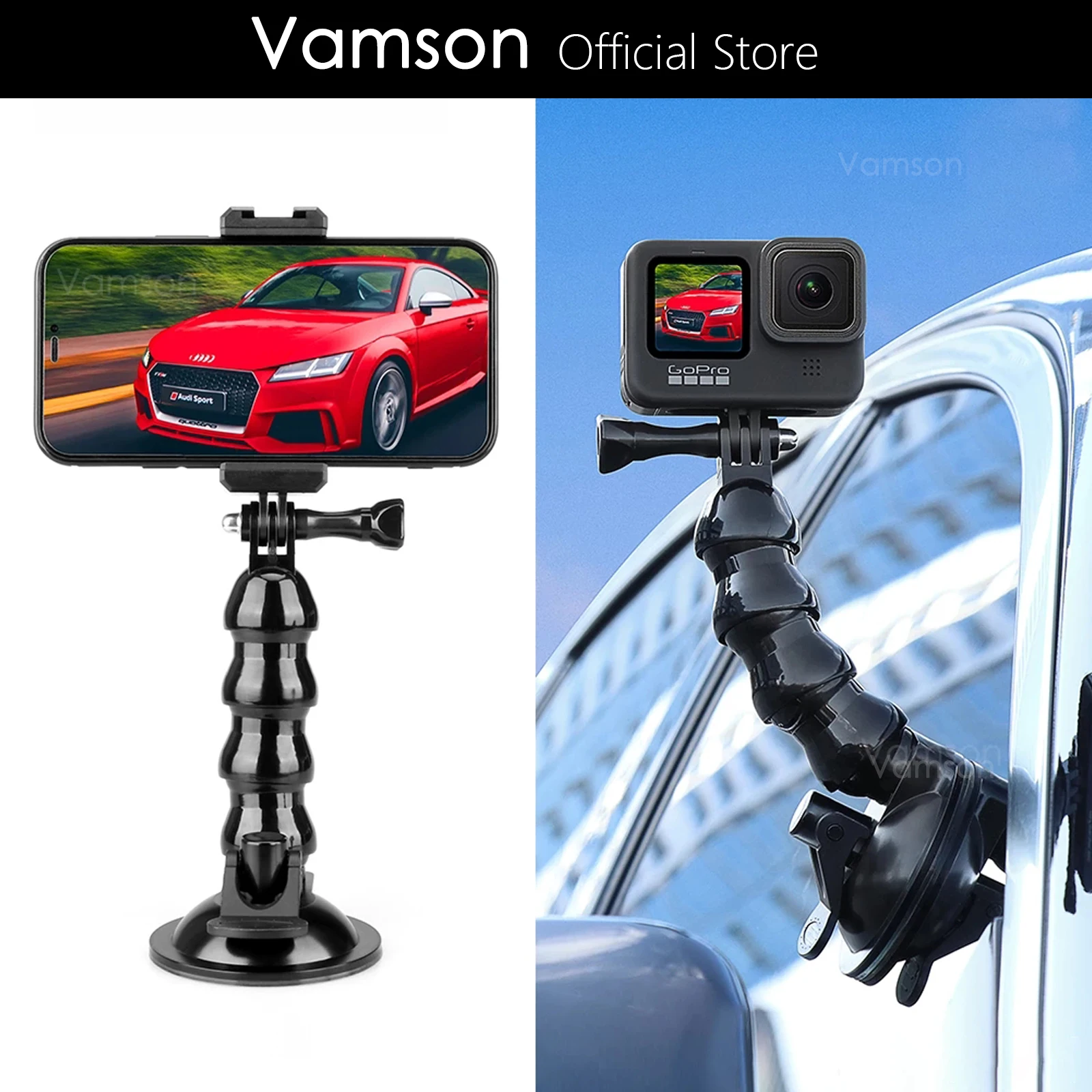 Vamson Glass Suction Cup for Gopro Hero 10 Accessories Car Bracket for Go Pro 10 9 8 7 Insta360 Dji Mini Action Camera for Phone