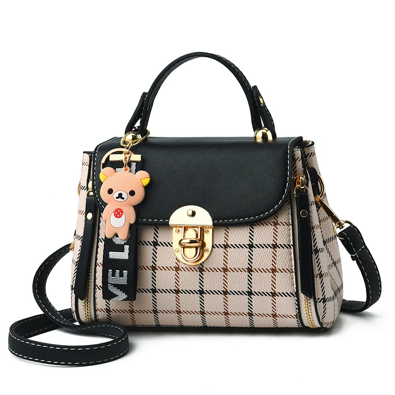 Korean New Fashion Women School Cute Litter Bear PU Leather Waterproof Handbag Simple Women's Shoulder Bag