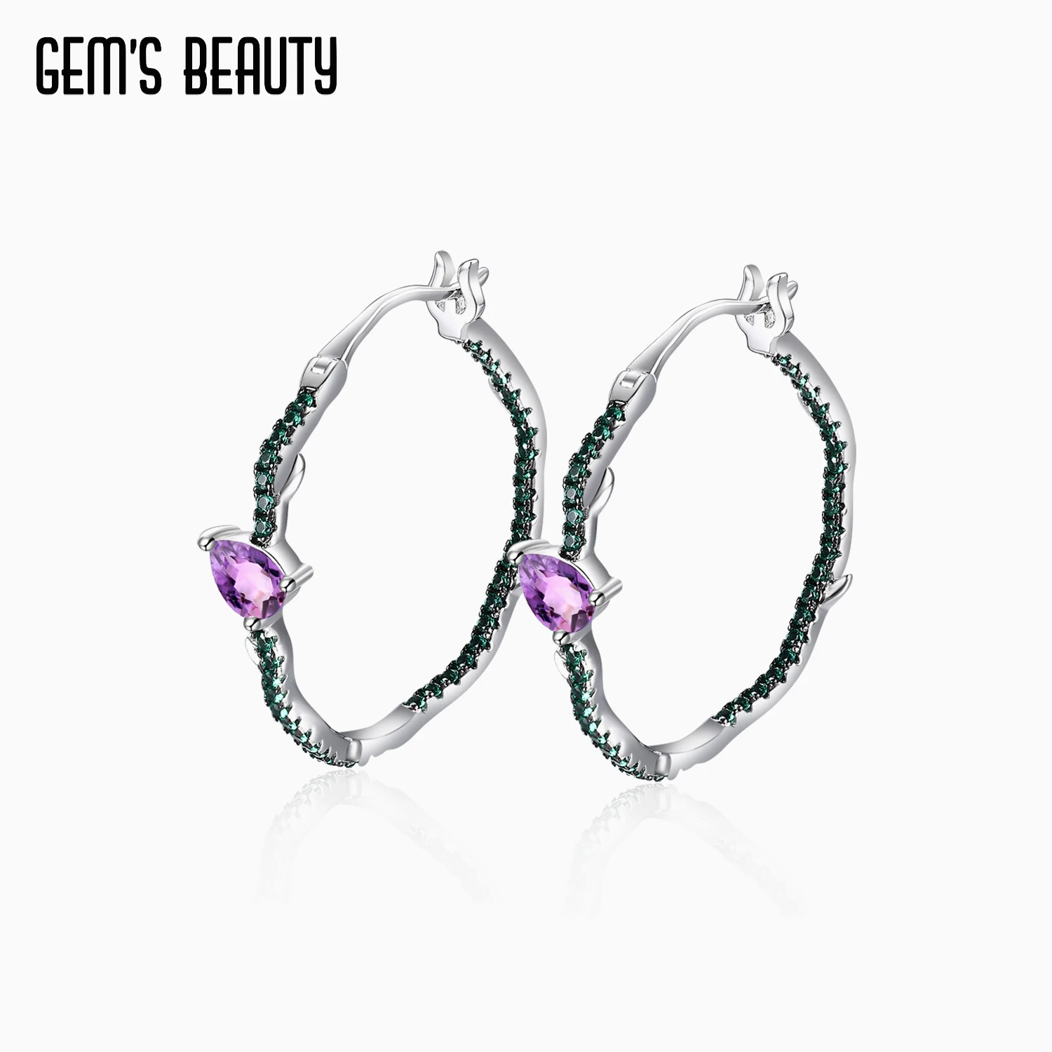 

GEM'S BEAUTY Natural Amethyst Gemstone Handmade Earrings 925 Sterling Silver Thorns Bud Statement Hoop Earrings For Women Party