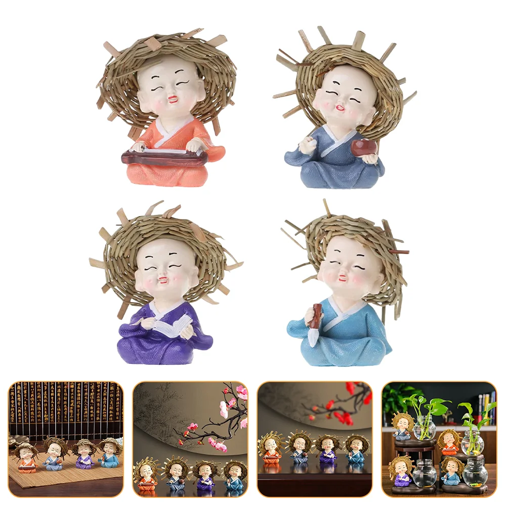 

Monk Monks Statuefigurines Car Figurine Miniature Four Smile Ornament Little Dashboard Decorations Mini Small Chinese Garden
