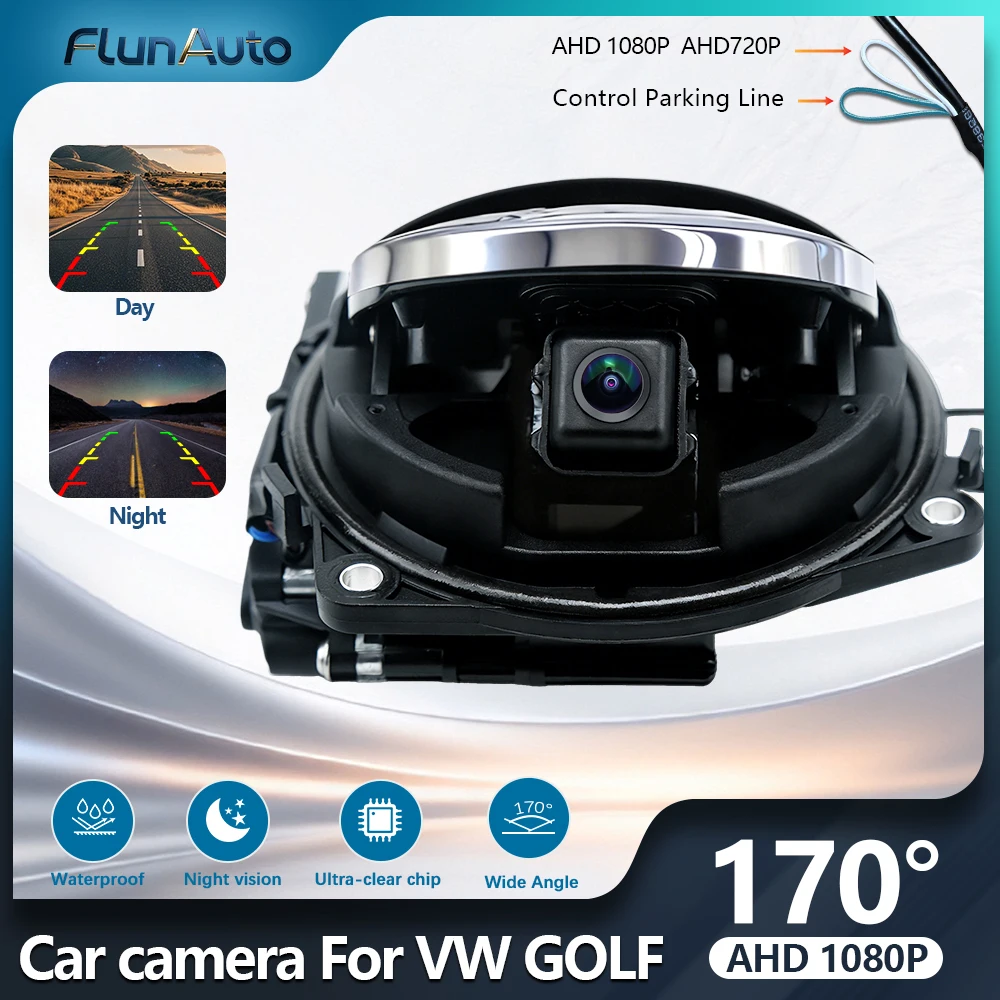 Фото Золотой объектив Fisheye 170 °   Камера заднего вида AHD 1080P с функцией поворота для VW Passat CC, Golf 6/7/8, Magotan B6/B7/B8, Polo, Beetle, EOS, T-roc №1