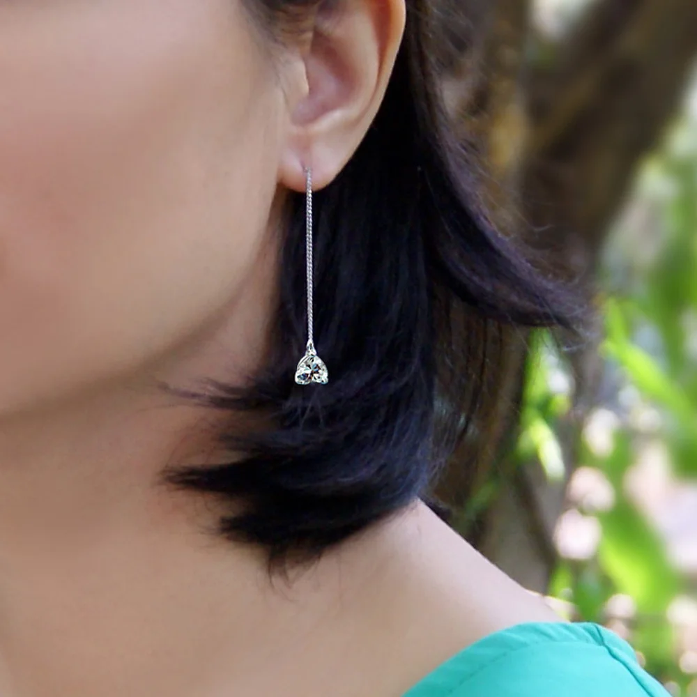

Sweet fashion women earring 925 sterling silver zircon drop earring for lady long ear line Birthday party presents