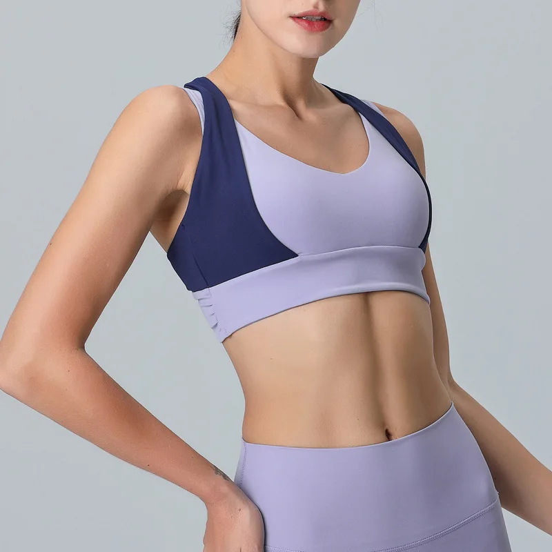 Contrasting Colors Wide Shoulder Straps Yoga Sports Female Bra Clothing Top Women Gym Bralette Backless Fitness Lady Underwear