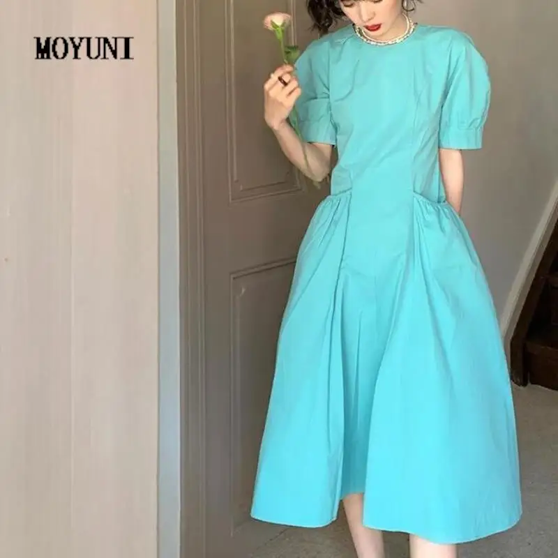 

Japanese Solid Elegant Dress Women Summer Designer Sweet Long Dress Female Casual Short Sleeve Revolve Evening Party Sundress