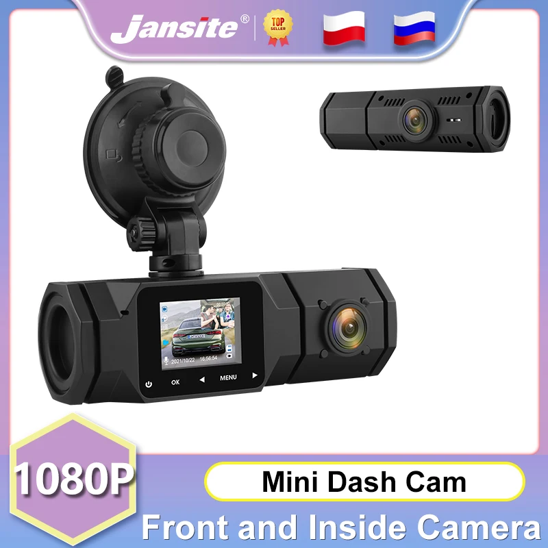 Jansite Mini Dashcam 1080P Car DVR Front Interior Camera Dual Lens Dashcam Time-lapse Video Night Vision Registrar 24H Recording