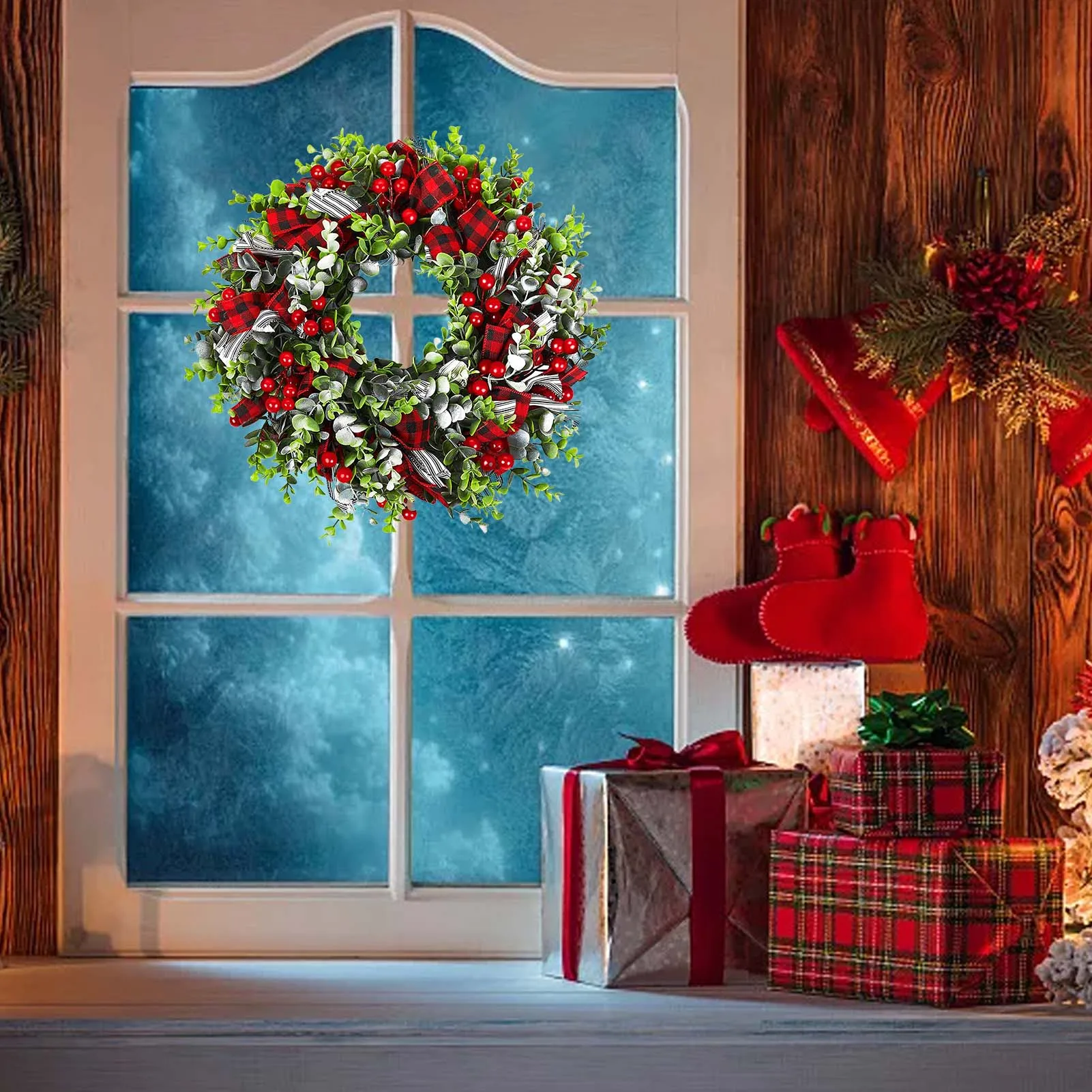 

Рождественский венок, искусственный Рождественский венок, рождественские украшения, зимние венки для входной двери, для дома, вечеринки, дл...