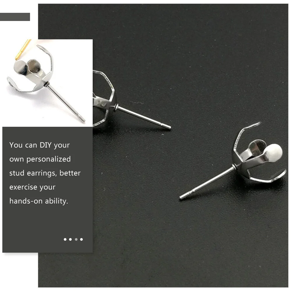 20 Pcs Women's Stud Earrings Studs Jewelries Post Claw Findings Blank DIY Accessories Stainless Steel Small Miss