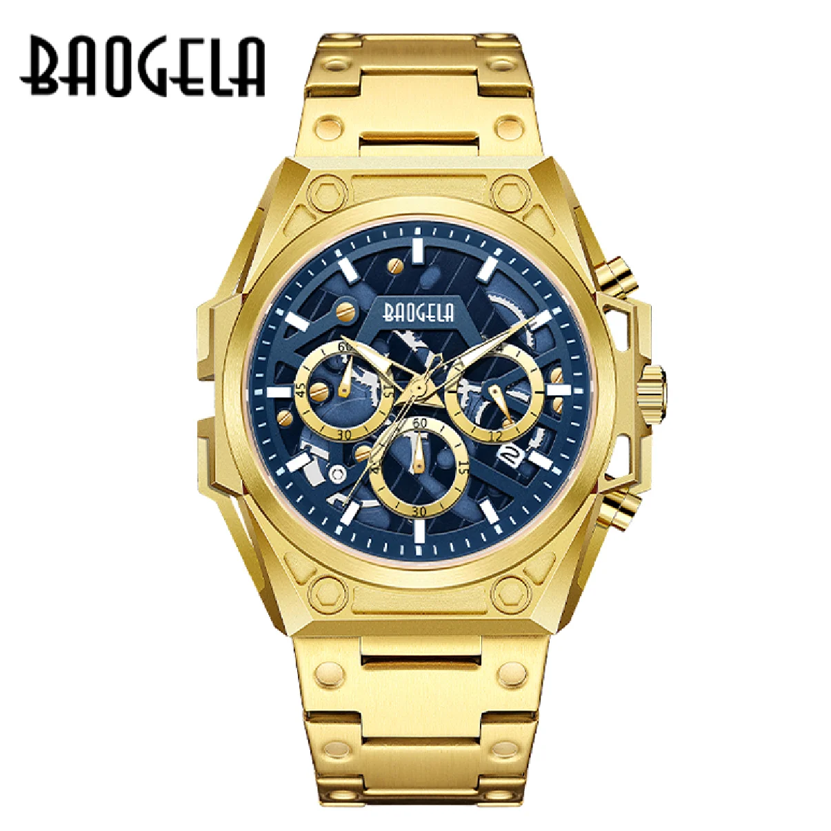 

Часы BAOGELA мужские из нержавеющей стали 2022, роскошные брендовые военные спортивные наручные часы с кожаным ремешком, кварцевые часы с хроног...