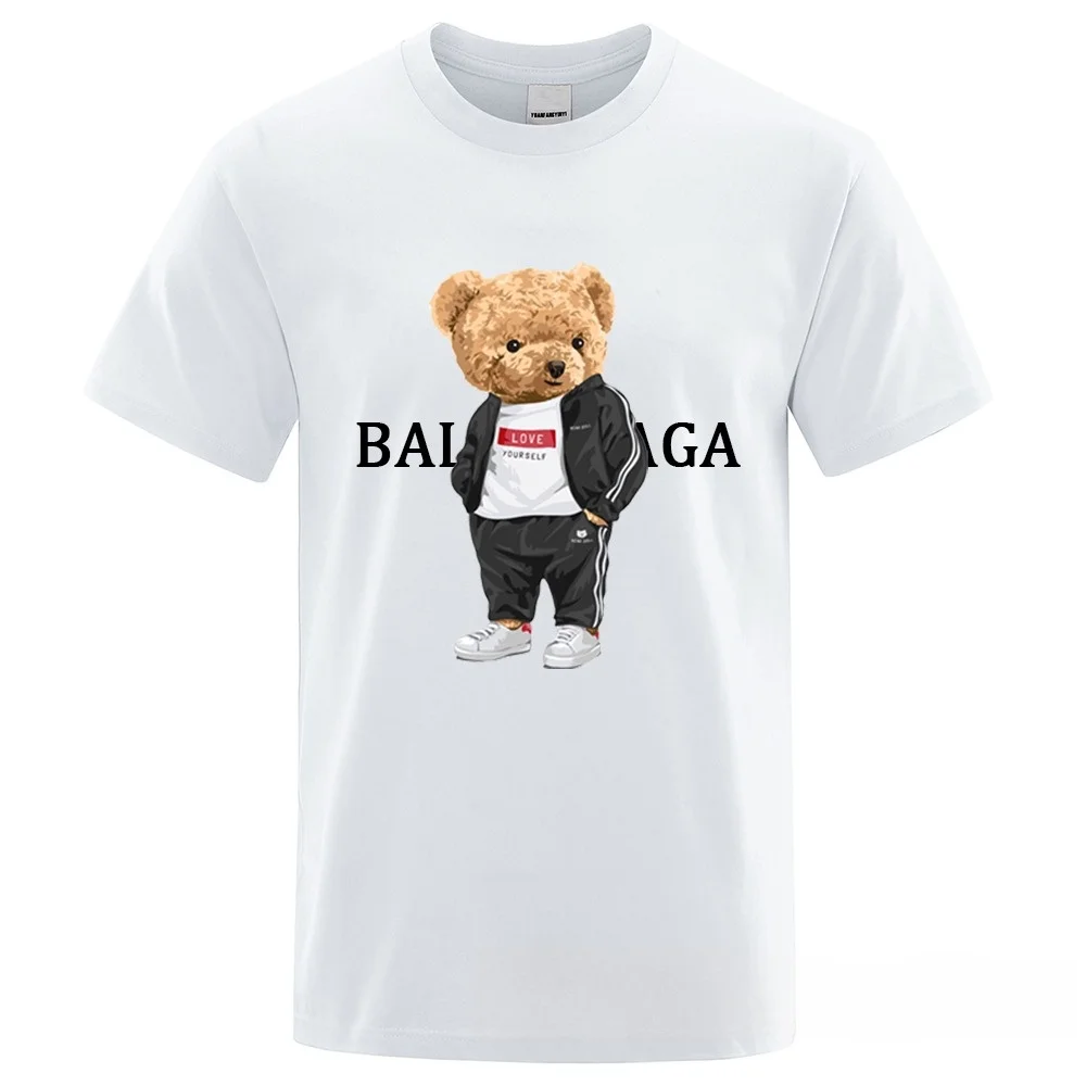 

Футболка мужская оверсайз с коротким рукавом, роскошная брендовая рубашка с мультяшным медведем, повседневный Свободный Топ, Y2k, лето