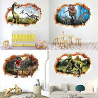 new 3d broken wall dinosaur virgin forest wall stickers living room bedroom kids room decorative painting home wall decoration