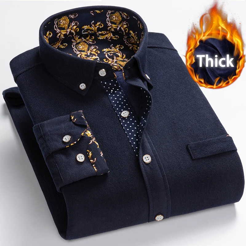 Men's Casual Printed Long Sleeve Shirt Warm And Thick Corduroy Shirt Fashion Brand Large Size Winter Shirt 2021 New Product