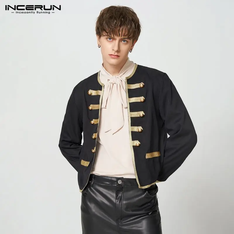 

Fashion Casual Style Tops INCERUN New Men's Short Cardigan Blouse Streetwear Hot Sale Symmetrical Button Decoration Shirts S-5XL