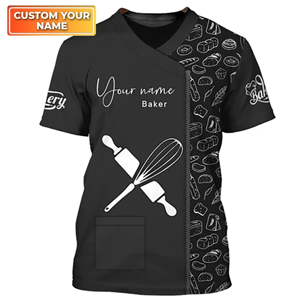 

Summer Casul Men's Fashion Customized Name Pastry Chef T-Shirts Baker Uniform Loose O-neck Unisex Clothing Oversized Tees