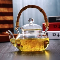 heat resistant glass teapot transparent japanese style household thickened flower tea teapot portable bamboo handle teapot