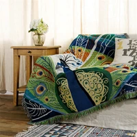 american style peacock double side sofa thread blanket cotton air conditioner soft blanket summer boho home decor blanket