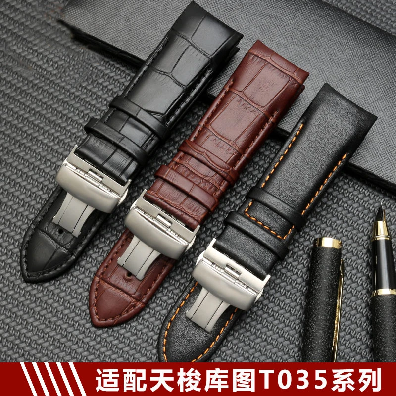 

Curved End Genuine Leather Watch strap 22mm 23mm 24mm for Tissot Couturier T035 T035T035617A T035439A Brown Black menWatchBands