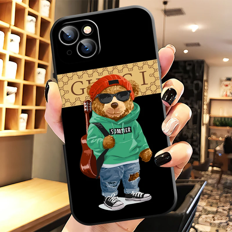 

Fashion Brand Bear Phone Case For iPhone 11 12 13 Pro 6 6S 7 8 Plus SE 2020 X XR XS MAX 13 12 Mini Cute Soft Silicone Cover TPU