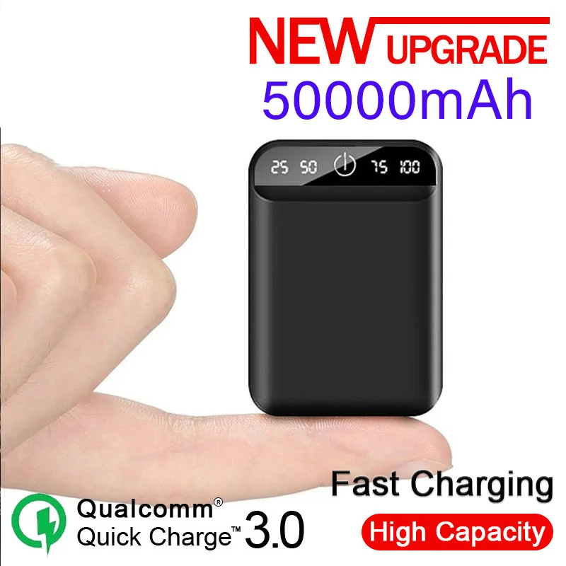 50000mah mobile power bank portable mobile phone fast charger digital display usb charging external battery pack for android free global shipping