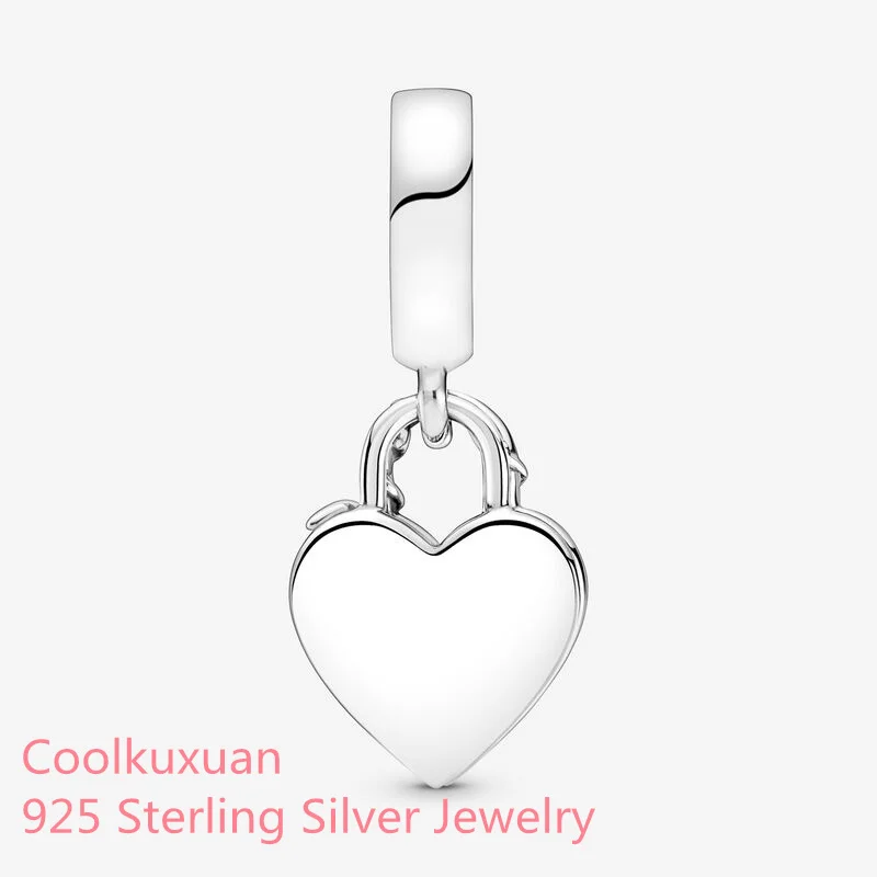 Бусины-подвески в виде висячего замка с серебряным и розовым сердцем для