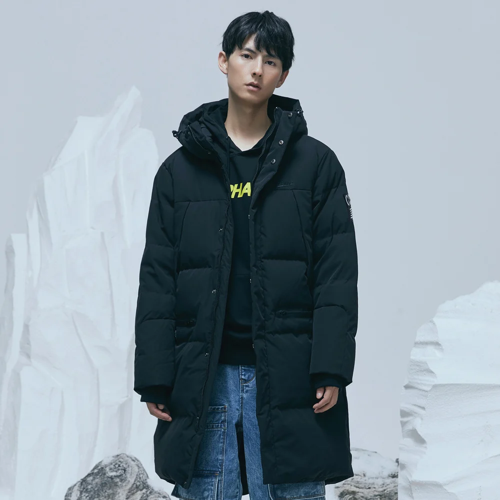 Metersbonwe Polar Series Men Thick Winter Warm Down Jacket 80% Gray Duck Down Hooded  Medium Length Waterproof  Down Coat