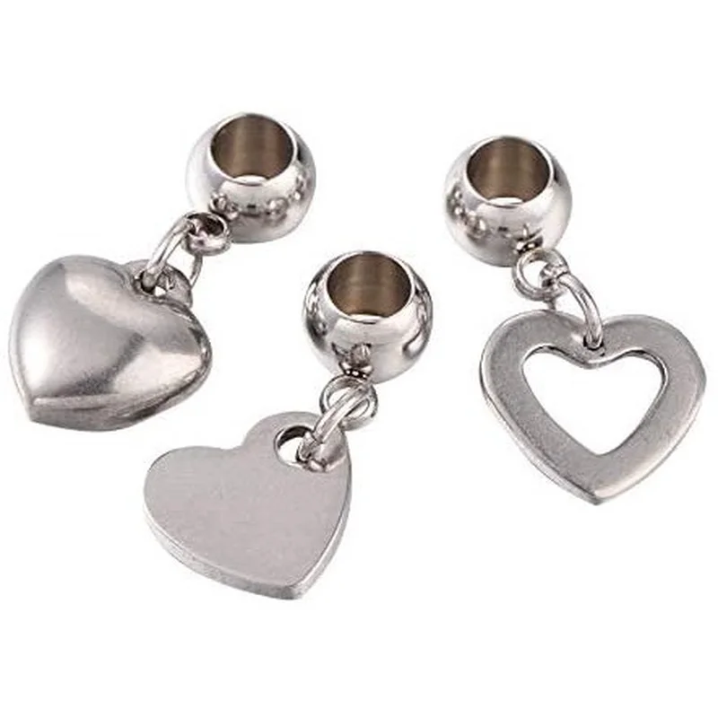

30PCS Stainless Steel European Beads Dangle Pendants Large Hole Pendant Charms for Jewelry Bracelet Necklace Making