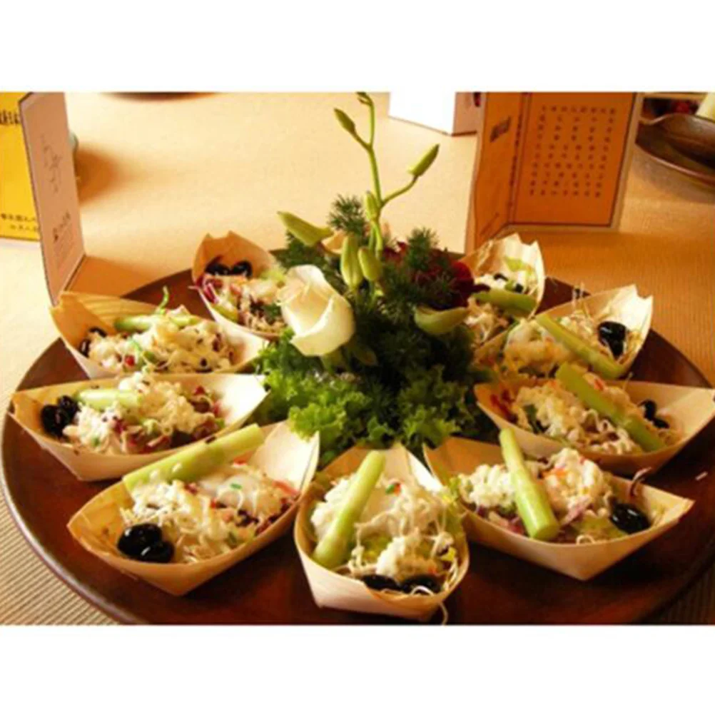 

50PCS Wooden Sushi Serving Tray Plate Japanese Sashimi Serving Plate Tray Platter Snack Dish Fast Basket Tealight Holder for