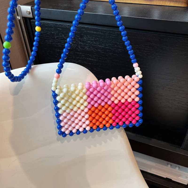 

Designer Handmade Bag For Women Fashion Colorful Beaded Handbag Female 2023 Party Wallet Clutches Mini Pearl Chain Crossbody Bag
