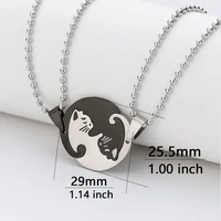 couple charm cat pendant necklace women men girl gift stainless steel jewelry set blue gold color black cololr wholesale supply