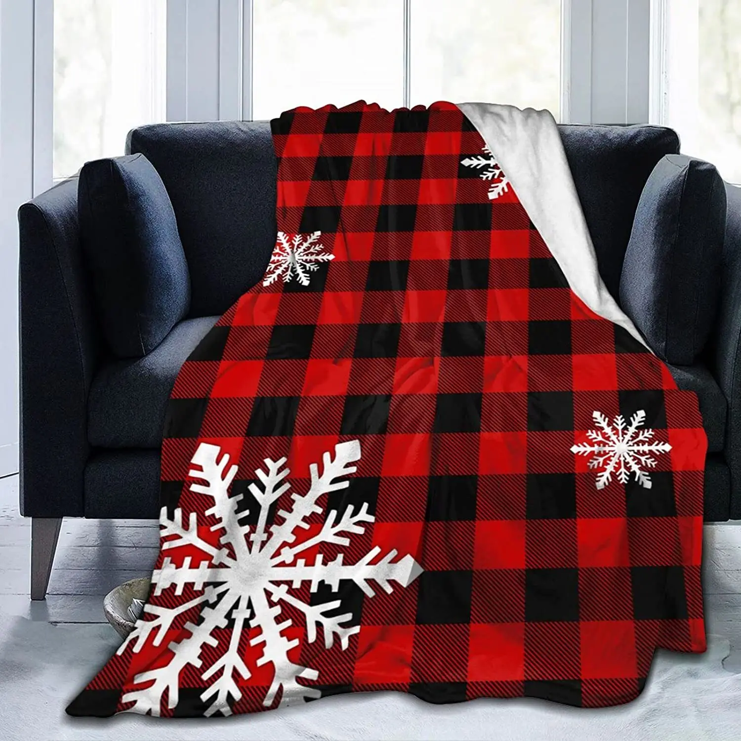 

Ultra Soft Blanket Snowflake Black and White Plaid Throws Blanket Plush Fuzzy Lightweight Couch Sofa Warm Cozy Flannel Blanket