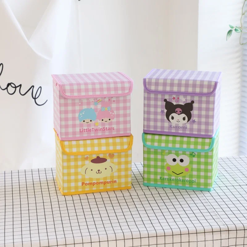 Kawaii My Melody Kuromi Cinnamoroll клетчатая кожаная настольная коробка для хранения с откидной