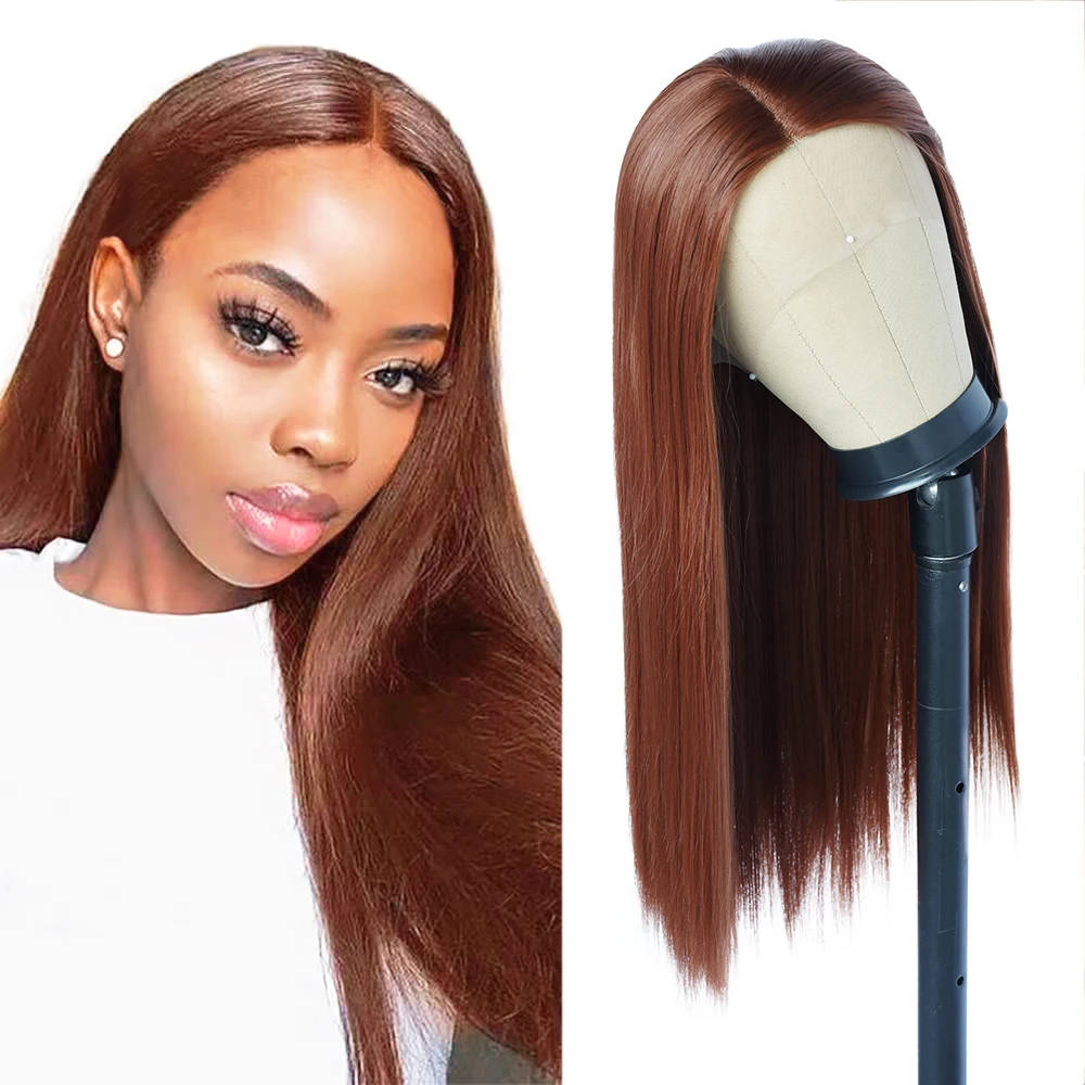 

Brown Lace Wig Honey Ginger Synthetic Straight Wigs 180% Density 33 Colored Lace Wigs For Black Women Heat Resistant Fiber Wigs