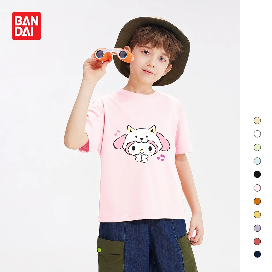 

Bandai Boys and Girls Short-sleeved T-shirt Summer Parent-child Outfit Melody Cute Cartoon Print Casual Loose All-match Top